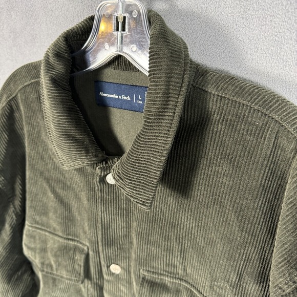 Abercrombie & Fitch Corduroy Shirt Men L Tall Green Cotton Shacket Vintage - Picture 5 of 12